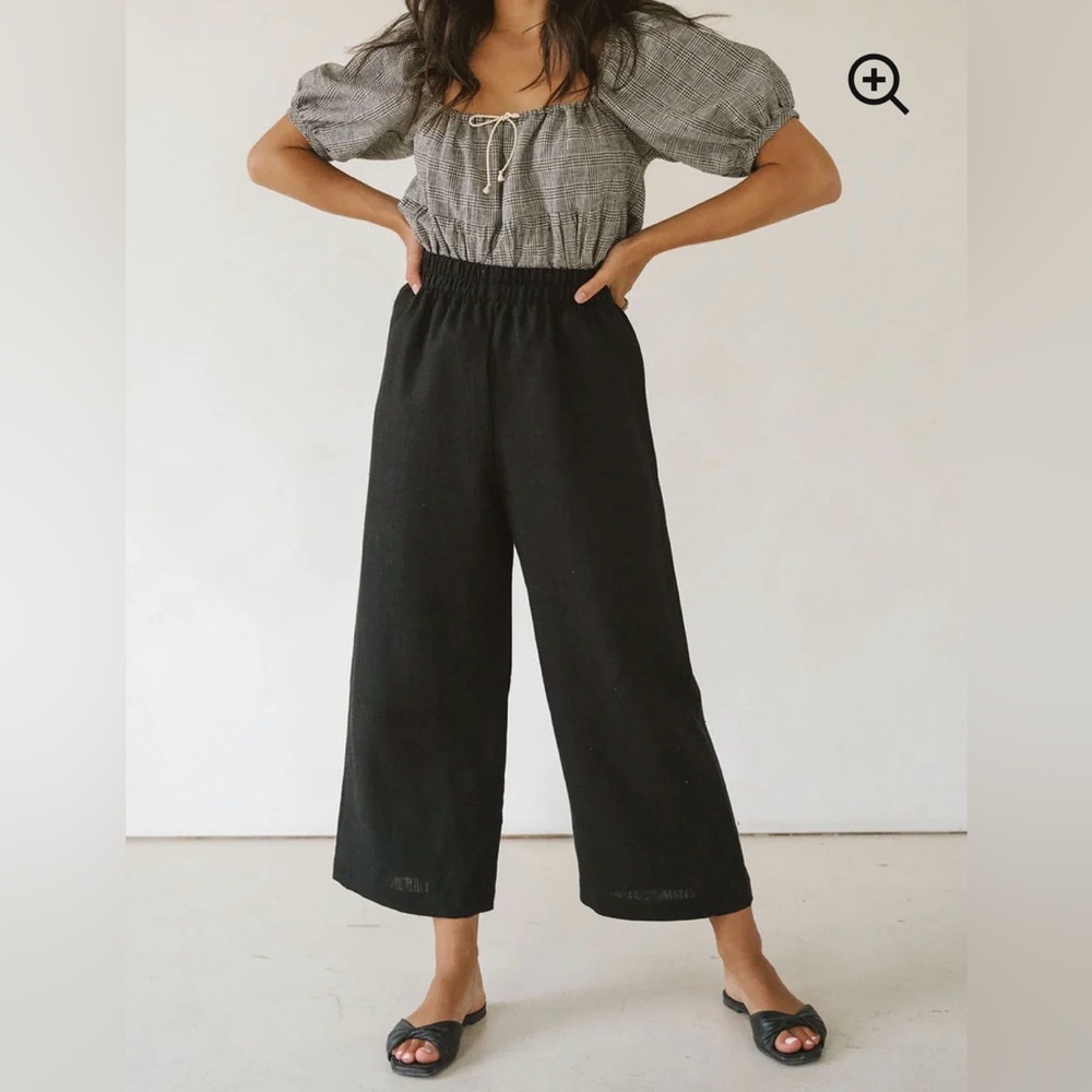 Harley Jae Aura Pant Linen Black Wide-Leg Elastic High Waist Pants